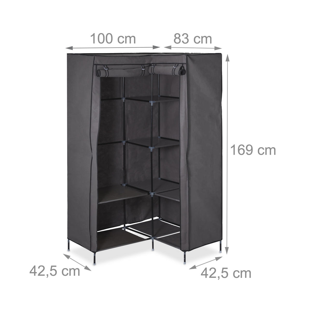 ROHOVÝ šatník - antracitová, kov/textil (100/169/83cm) - Relaxdays
