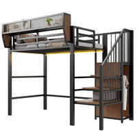 HOCHBETT Schwarz aus Metall 90×200cm mit Sicherheitsleiter, flexiblem Regal und farbwechselnder LED-Beleuchtung - Schwarz, Metall (90/200cm) - Luhomfu
