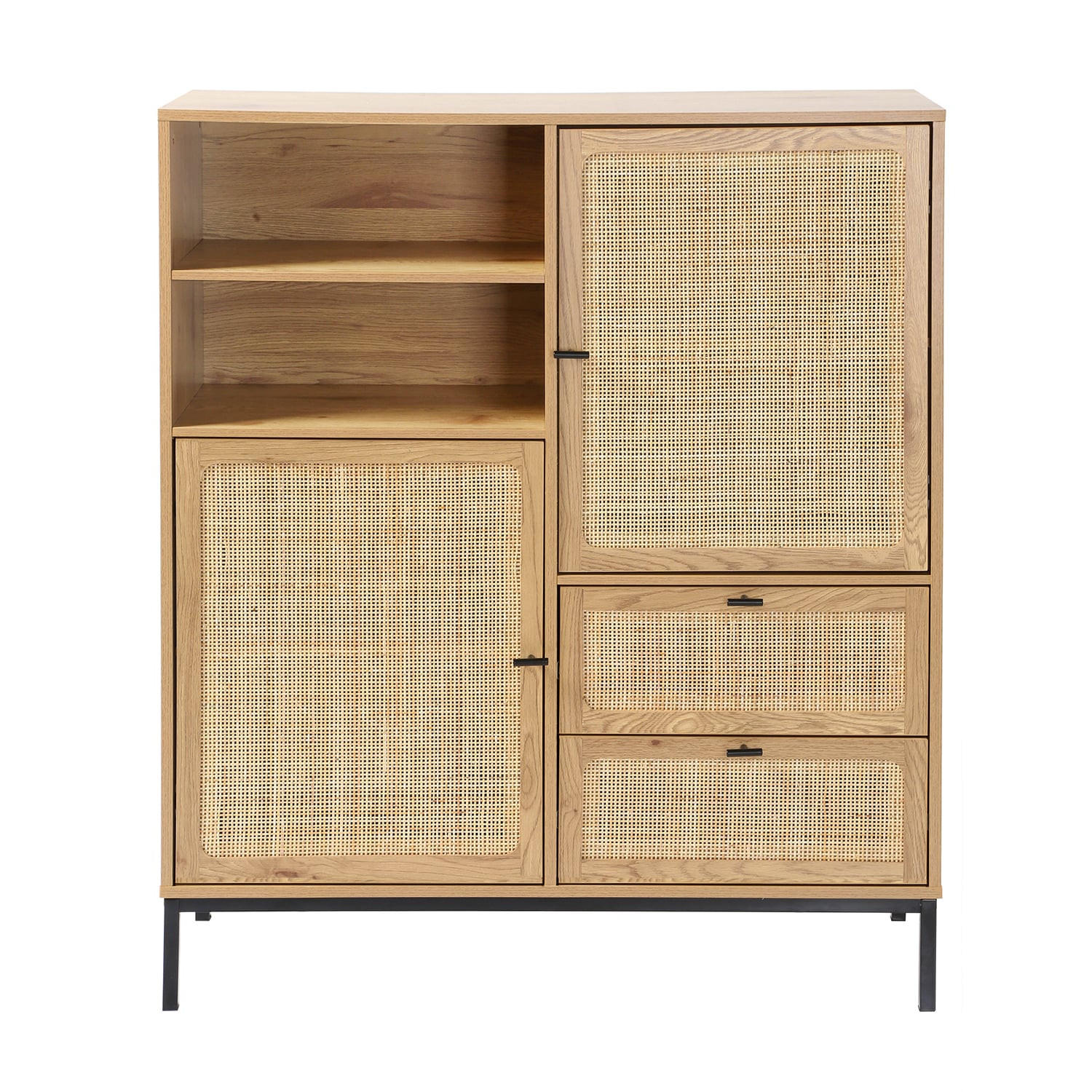 HOHE Buffetschrank mit Rattanfronten - L100 x H120 cm - JAYA - Apfelbaumfarben, Holzwerkstoff (40/120/100cm) - Calicosy