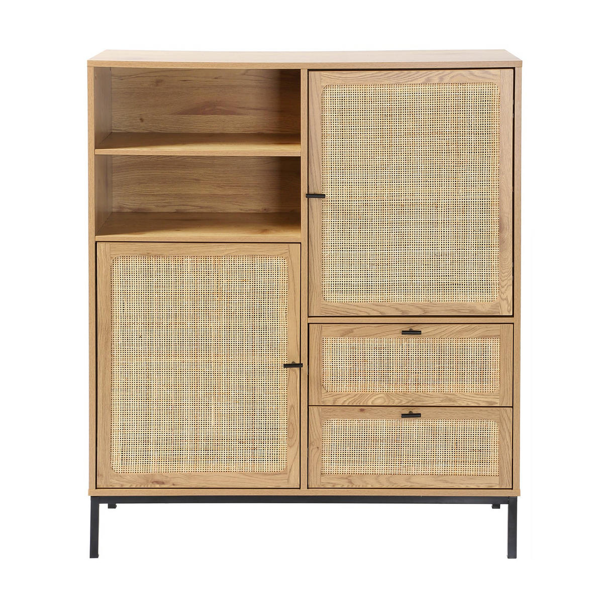 HOHE Buffetschrank mit Rattanfronten - L100 x H120 cm - JAYA - Apfelbaumfarben, Holzwerkstoff (40/120/100cm) - Calicosy