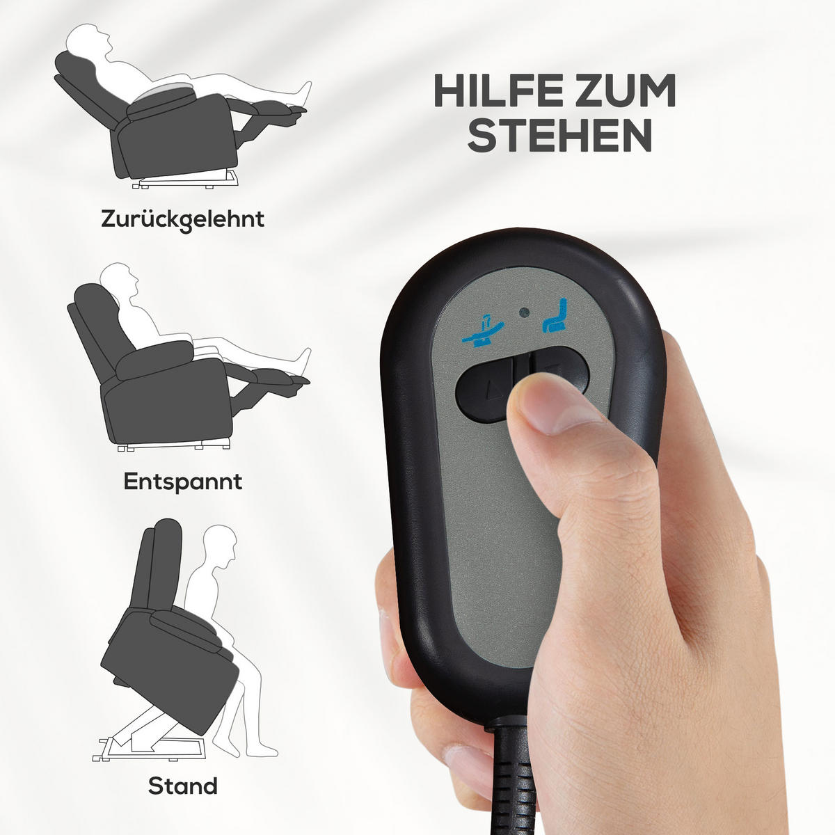 FERNSEHSESSEL MIT AUFSTEHHILFE, Grau, Polyester, Stahl - Grau, Kunststoff (90/96/66cm) - HOMCOM