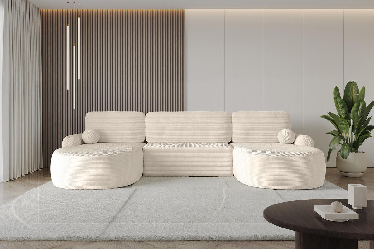 WOHNLANDSCHAFT mit Schlaffunktion und Bettkasten LIRA-U - 335x172x89 Beige - Sahara, Holzwerkstoff/Textil (335/89/172cm) - ALTDECOR
