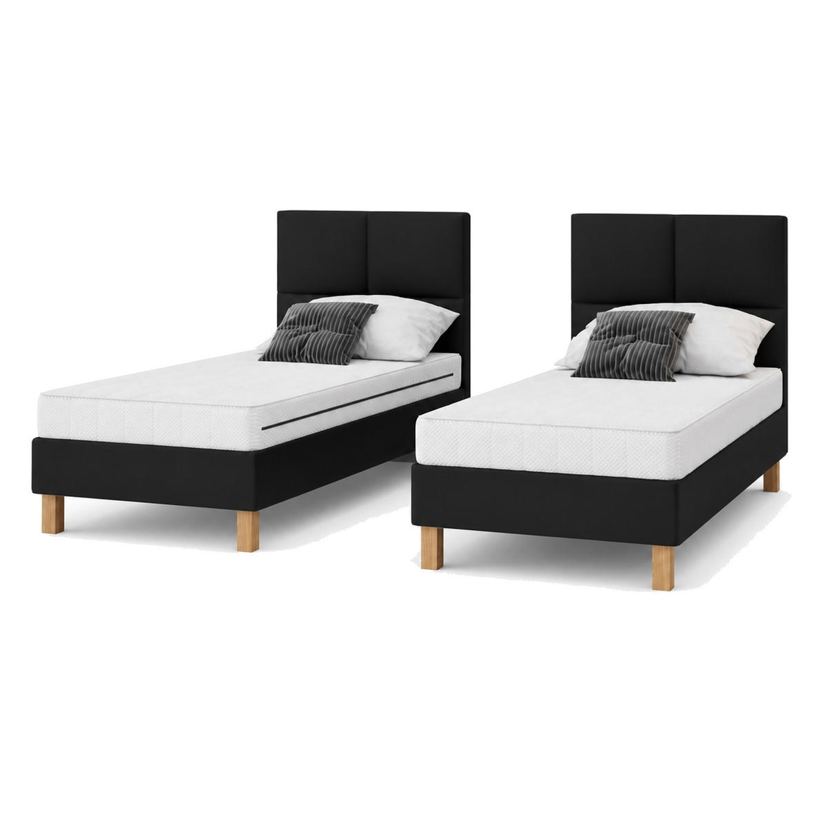 BETT für Hotel DUBAJ 70 x 200 cm, Polsterbett mit Rädern, Taschenmatratze, Einzelbett, 1 Stück, Schwarz - Schwarz, Holz/Buchenholz (70/200cm) - Trada