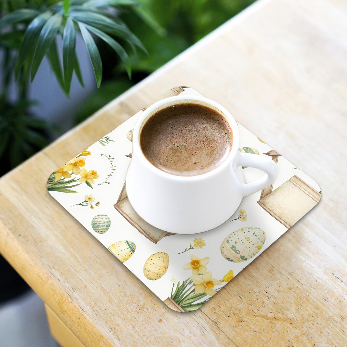 GLASUNTERSETZER 6er-Set Gießkanne - Blumen - Eier 10x10 cm - Weiß, Naturmaterialien (10/0.2cm) - MuchoWow