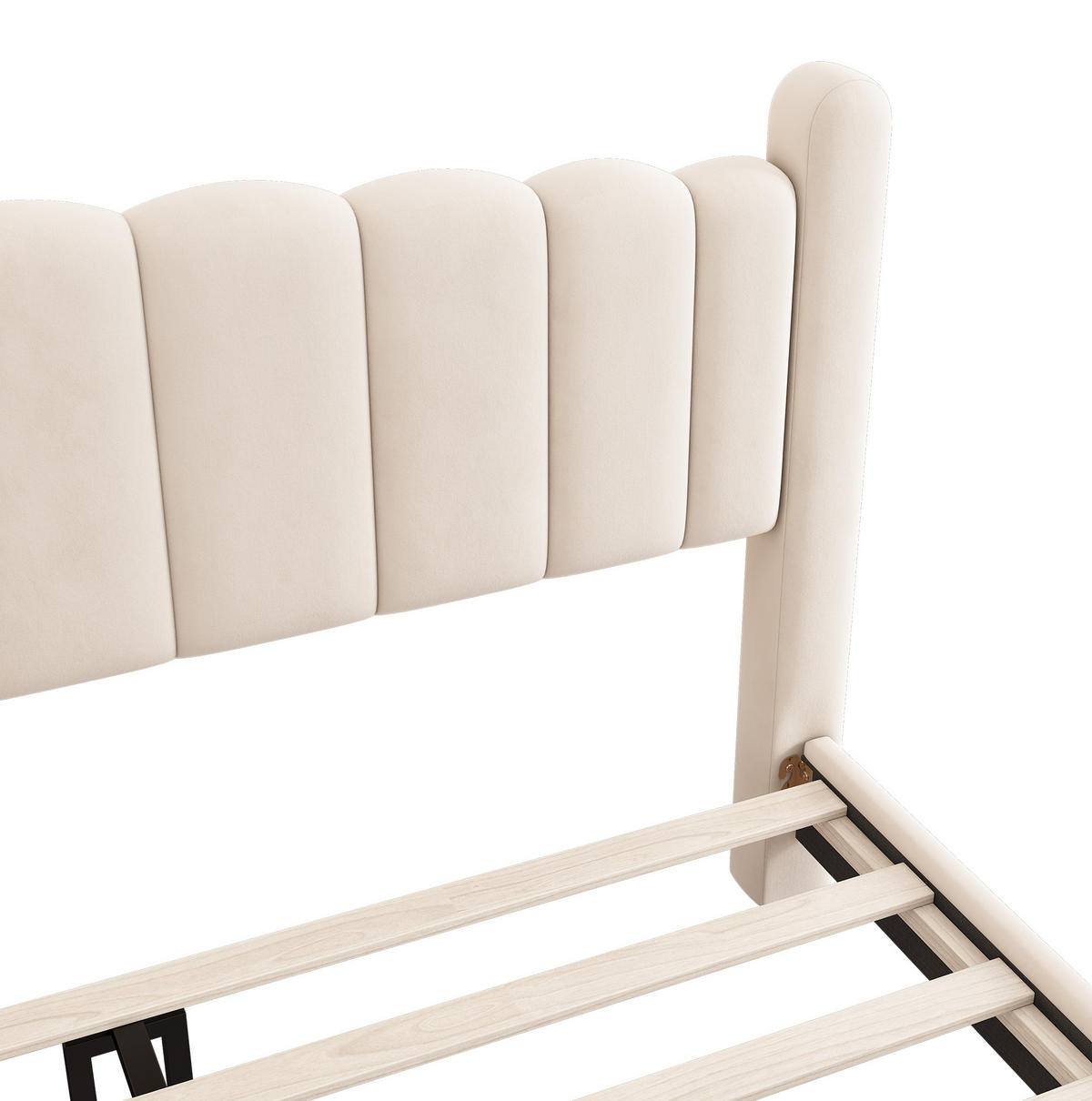 POLSTERBETT 180/200 cm in Beige aus Samt mit Lattenrost und Wellenkopfteil - Beige, Textil (180/200cm) - Flora Grace