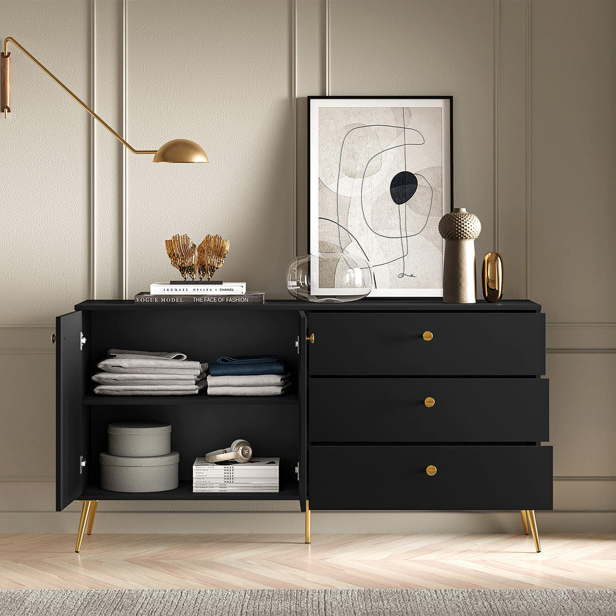 SIDEBOARD Manoé Schwarz - Schwarz, Holzwerkstoff (160/85/40cm) - Petits-meubles