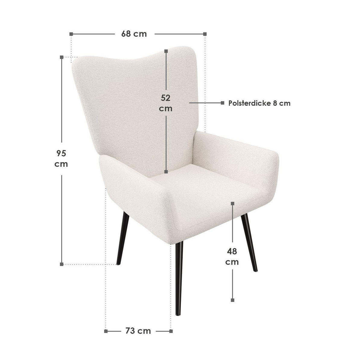 OHRENSESSEL Odense Bouclé Grau - Beige, Textil (68/95/73cm) - Juskys