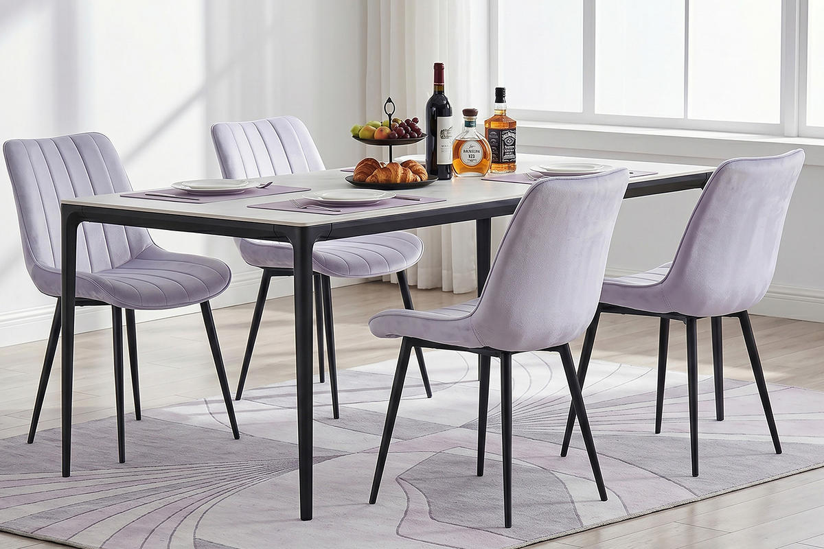 STUHL-SET 4 Stück Samt-YZ1 - Hellgrau, Textil/Metall (62.5/88/53cm) - HOMAVO