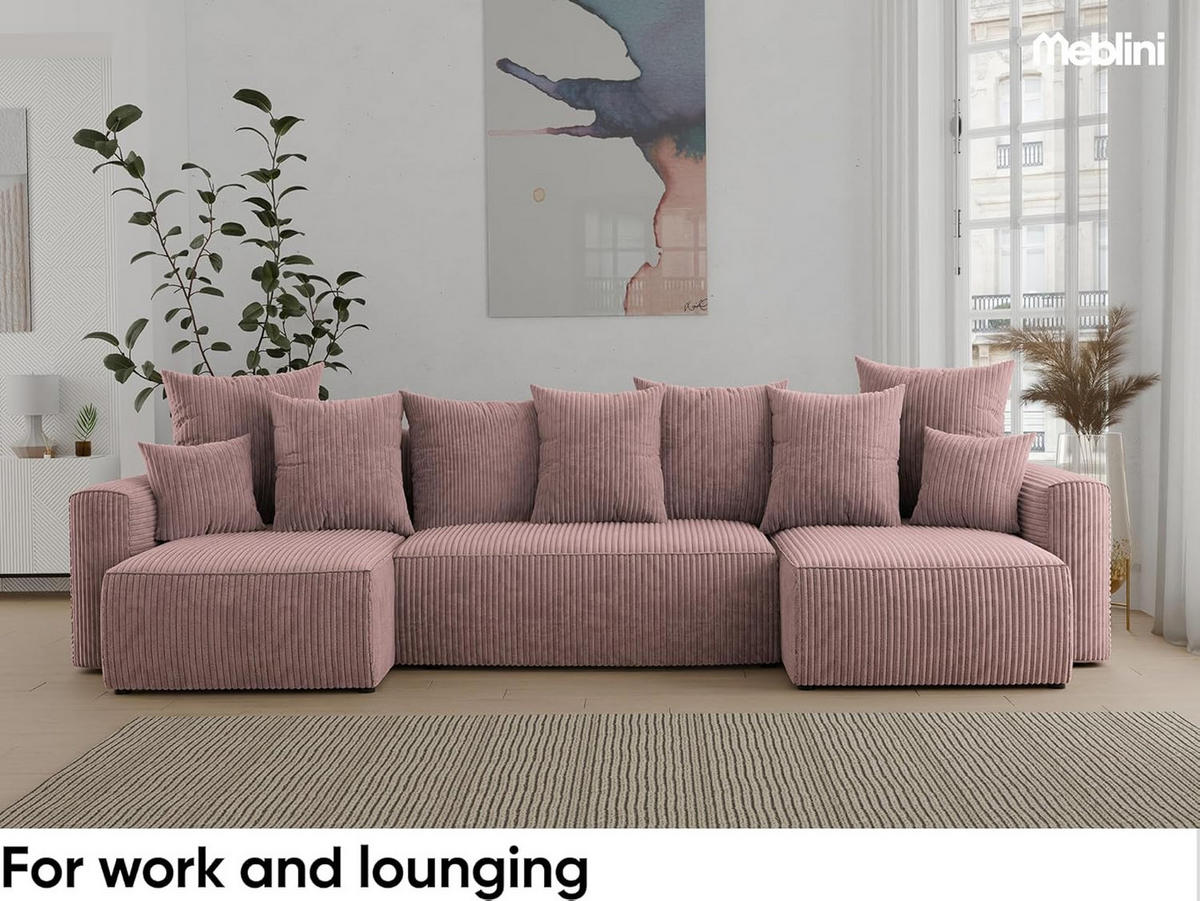 ECKSOFA SOLARIS U - Schwarz/Rosa, Holzwerkstoff (312/142cm) - Meblini