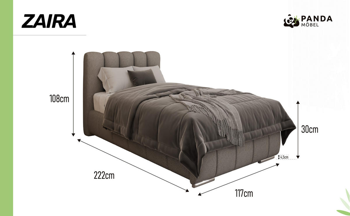 POLSTERBETT Zaira 90x200cm – Elegantes Polsterbett für modernen Wohnstil , ohne matratze, hellgrau - Hellgrau, Holz - Panda Möbel