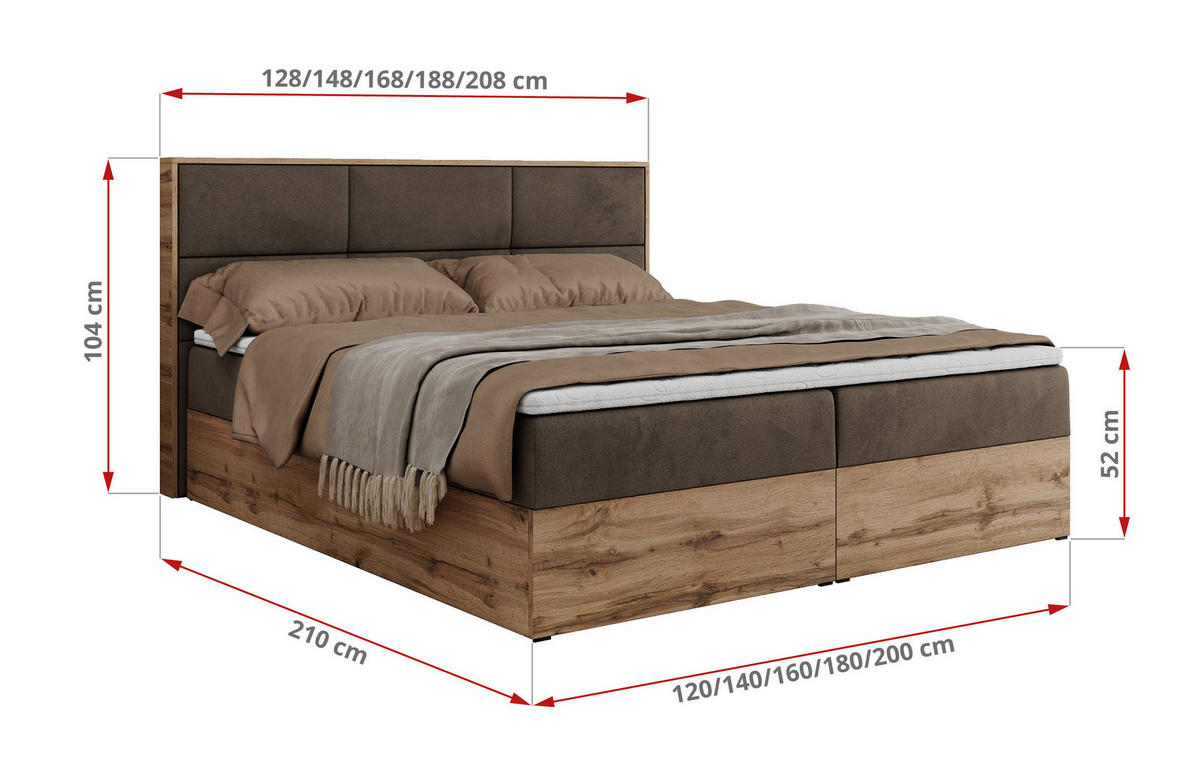 BOXBETT ALBERO 2 - 120/200 Braun Velvet - H4 - Braun, Holz/Textil (120/200cm) - MKS