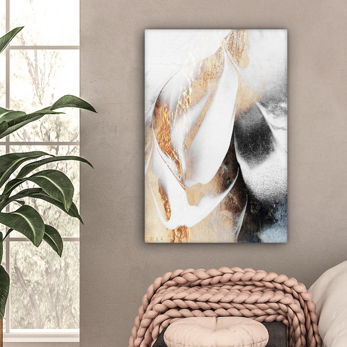 LEINWANDBILD Luxus - Abstrakt - Gold - Weiß 40x60 cm - Goldfarben, Textil (40/60cm) - MuchoWow