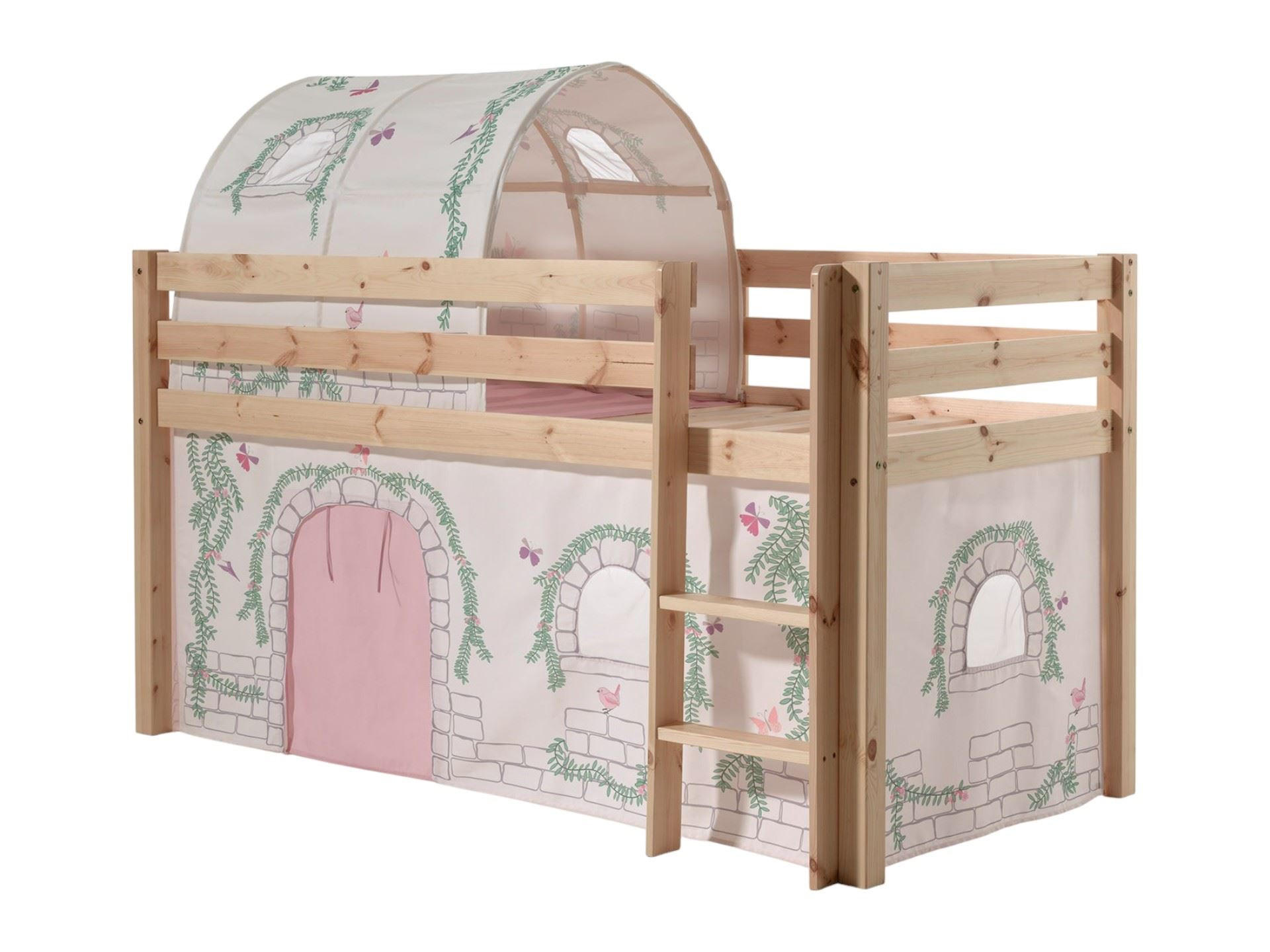 KINDERBETT Karolina 210x114x106 Massivholz Natur Textilset Burg 2 - Hellgrau/Kieferfarben, Holz (90/200cm) - 58aufmkessel