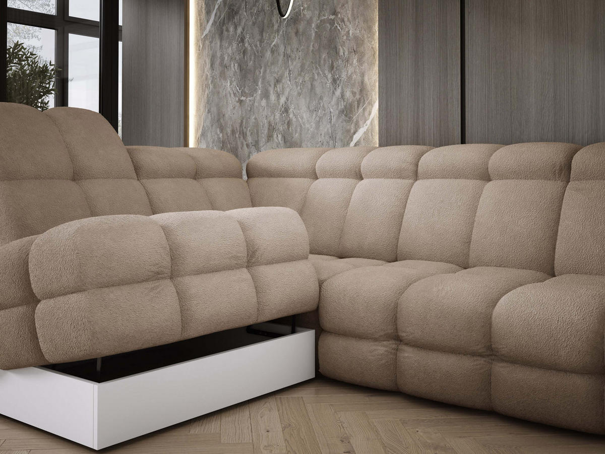 ECKSOFA TOLLO Anthology-stoff L-form 302x217x105 cm beige - Beige, Holz/Textil (302/217cm) - DomoHome