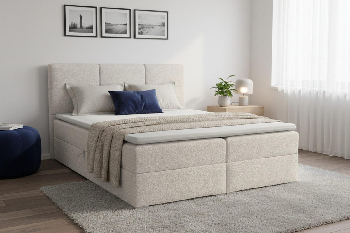 BOXBETT SUSAN LUX 160/200 in Boucle Ecru H4 - Ecru, Holz/Holzwerkstoff (160/200cm) - Deine Möbel 24