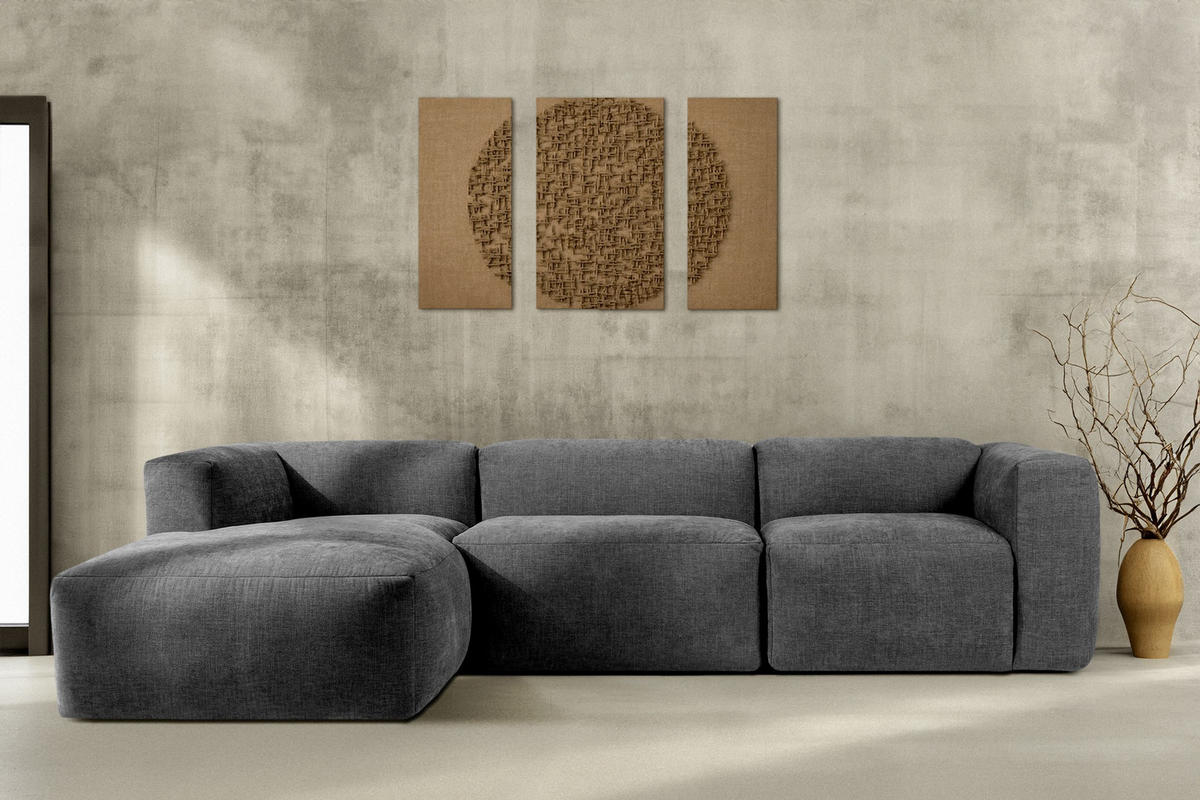 ECKMODULSOFA-LINKS BUFFO mit extrem weicher und bequemer Sitzfläche, Gewebestoff, aschfahl - Grau, Textil (297/180cm) - KONSIMO®