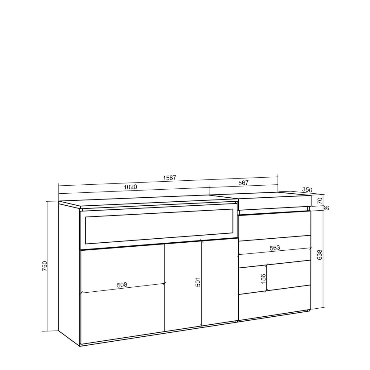 SIDEBOARD mit Elektrokamin, eiche, 158/35/75cm - Eichefarben, Holzwerkstoff (158/75/35cm) - Skraut Home