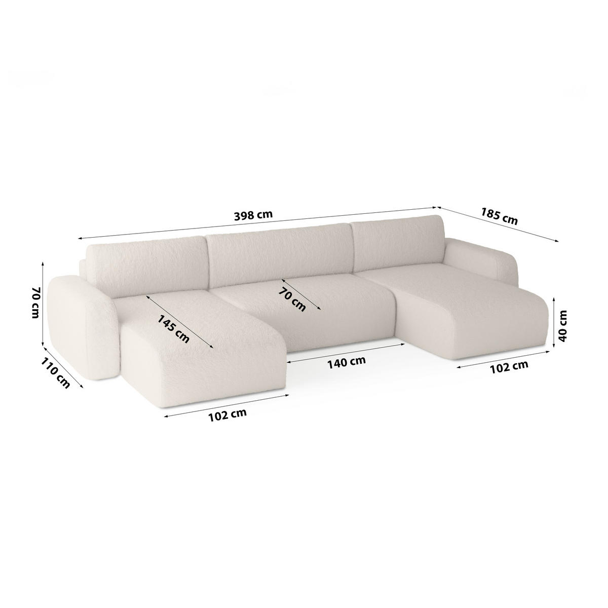 WOHNLANDSCHAFT Eckcouch Beige Varde U - Beige, Textil (185/70/398cm) - Fedve