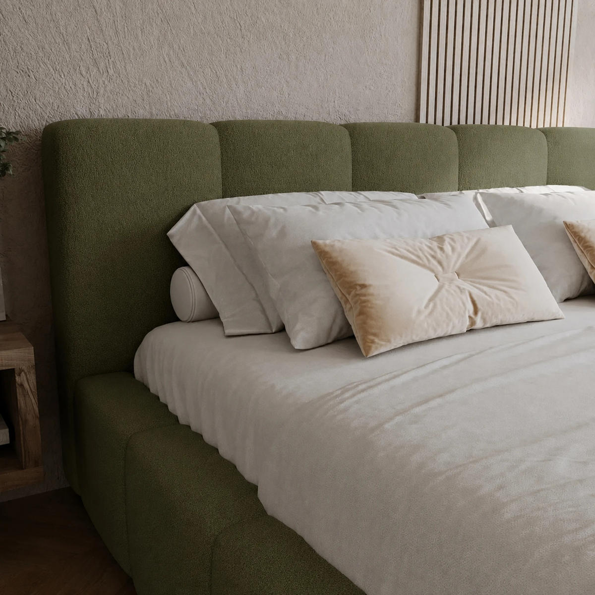 POLSTERBETT Palermo 140x200 cm mit Stauraum und elegantem Kopfteil - Holzrahmen, Velo Olivgrün - Olivgrün, Holz/Textil (140/200cm) - Chilly