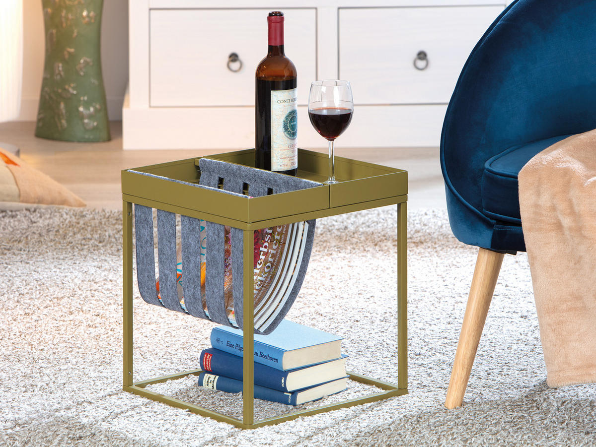 COUCHTISCH mit Magazinhalter olivenfarben und grau - Grau, Holzwerkstoff (35/35/40cm) - ebuy24