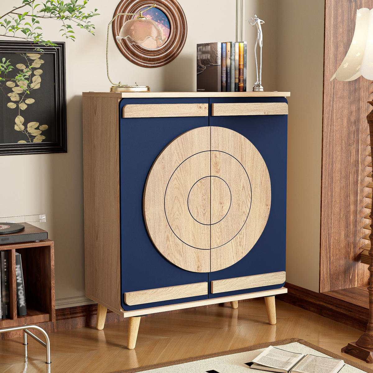 SCHUHSCHRANK Modern Runde Geometrische Türen Stauraum Holzbeine - Multicolor, Holzwerkstoff (37/98.5/76cm) - FLIEKS