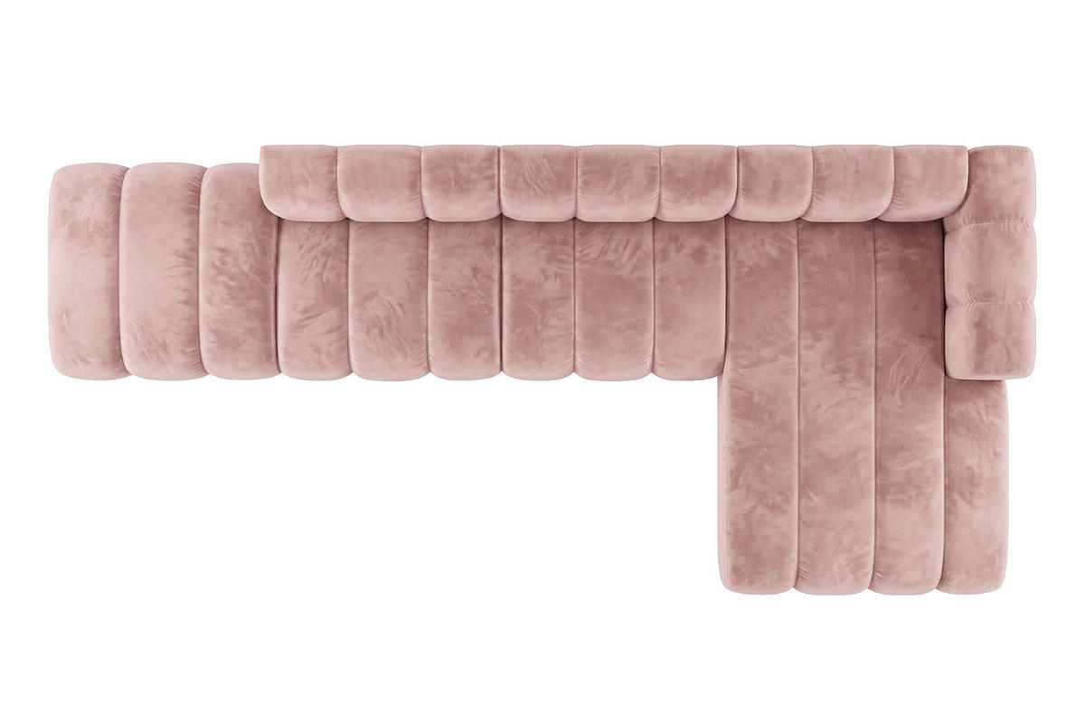 ECKSOFA Modulares In L-Form Mit Hocker, Velvet-Stoff Riviera, Hellrosa, Rechts, GRAND - Hellrosa, Holz (386/179cm) - Kaiser Möbel