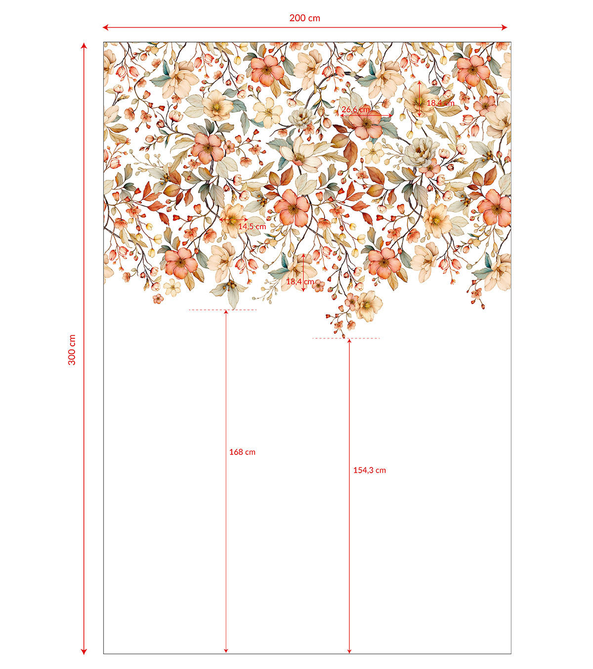 PANORAMA-VLIESTAPETE Herbstblumengirlande 2 x 3 m, grau - Dunkelorange/Orange, Papier (200/300cm) - Lilipinso