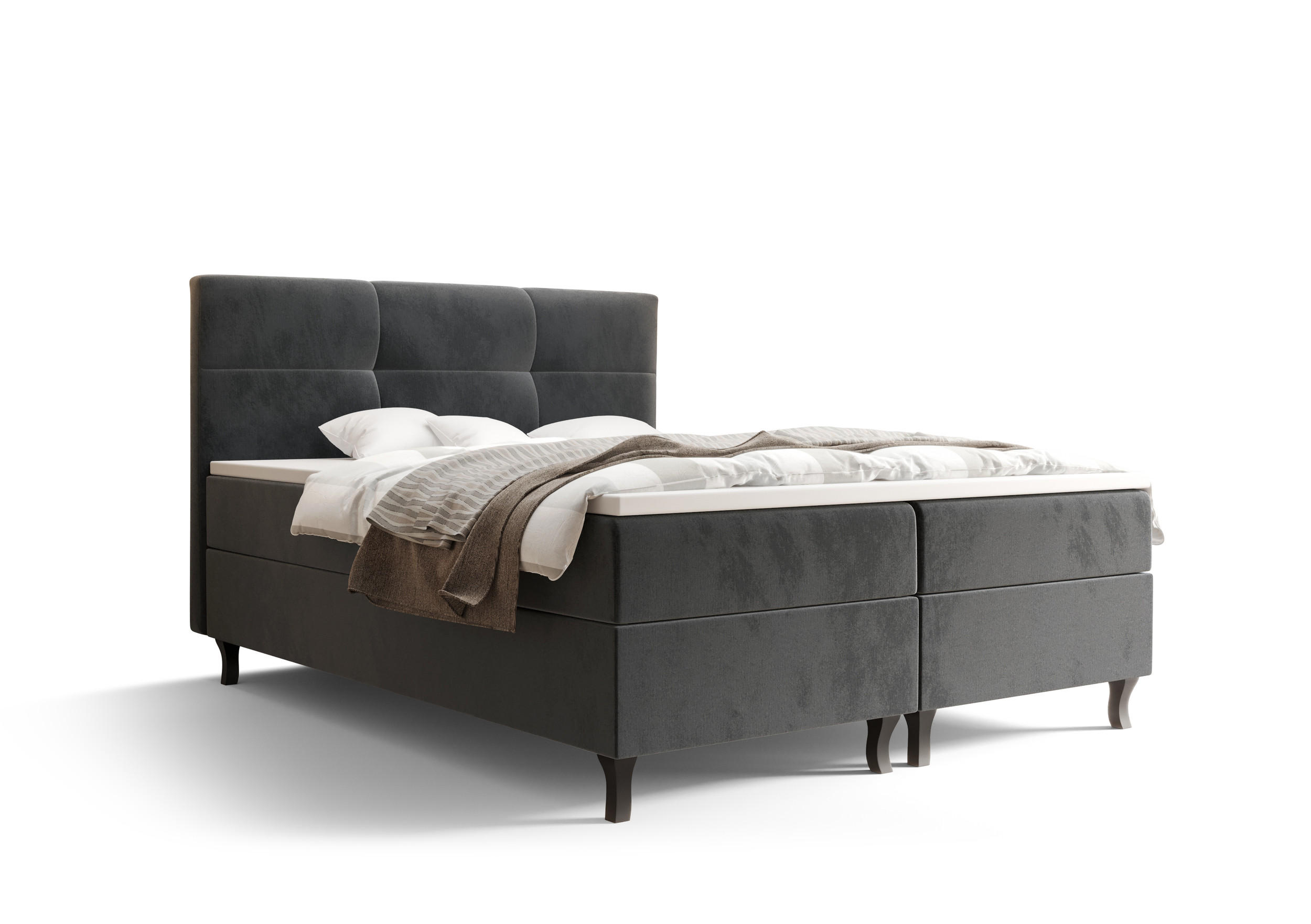 BOXBETT LIMBA mit Matratze H3 und Topper 160x200 Monolith 92 - Grau, Holz/Textil (160/200cm) - Bedante