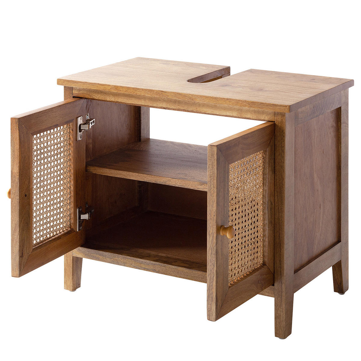 WASCHBECKENUNTERSCHRANK - Mango massiv / Wiener Geflecht - Braun, Holz/Naturmaterialen (70/60/40cm) - home24