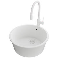 UNTERBAUSPÜLE GRANIT Valletta, 2-er set Alles Weiß 46/46 cm 1 Becken + Küchenarmatur 38/14 cm + Ablauf-Set ab 50er Unterschrank - Weiß, Kunststoff (46/20/46cm) - Primagran