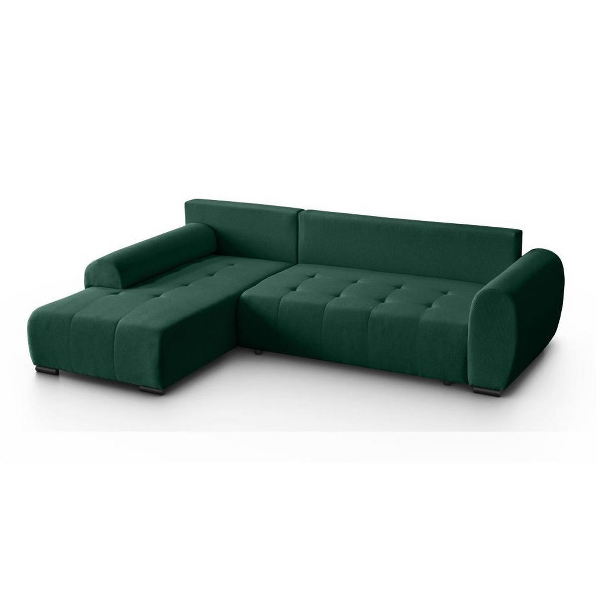 ECKSCHLAFSOFA Diana mt Bettkasten dunkelgrün links - Dunkelgrün/Schwarz, Textil (255/175cm) - Beautysofa