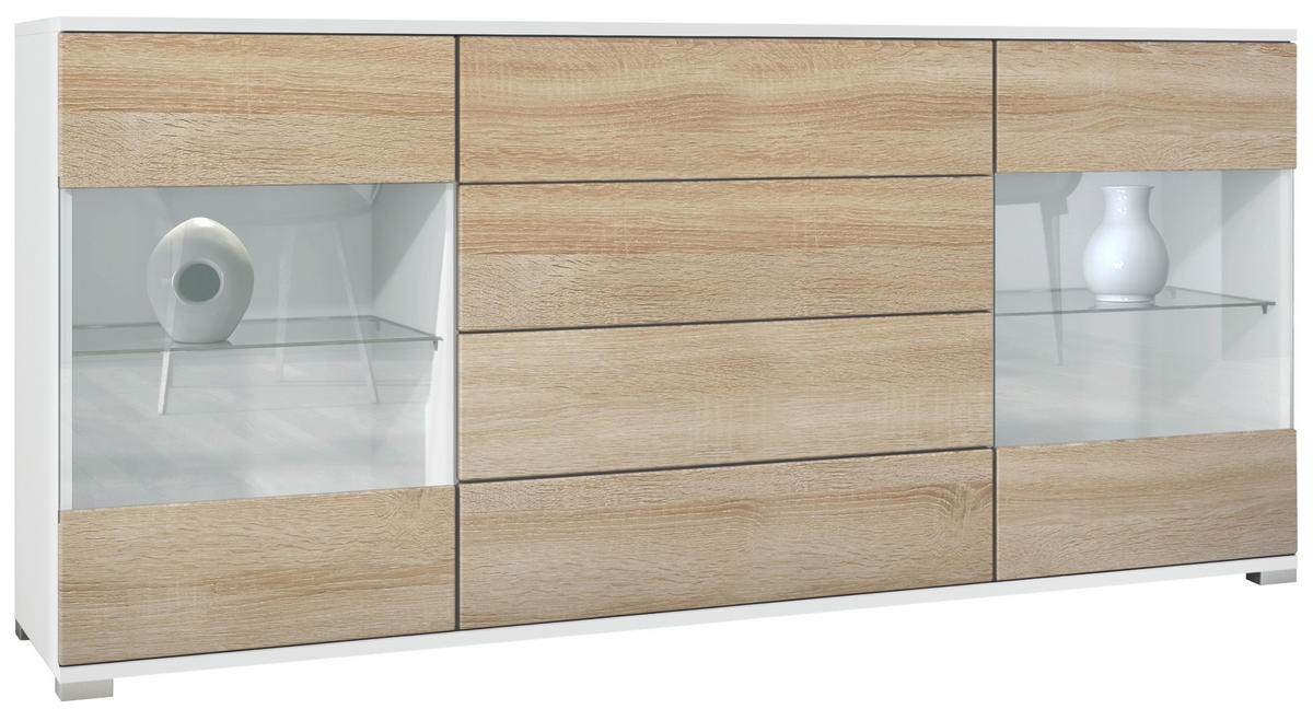 SIDEBOARD Bari Eiche sägerau - Eiche San Remo, Holzwerkstoff (166.5/75.5/35cm) - Vladon
