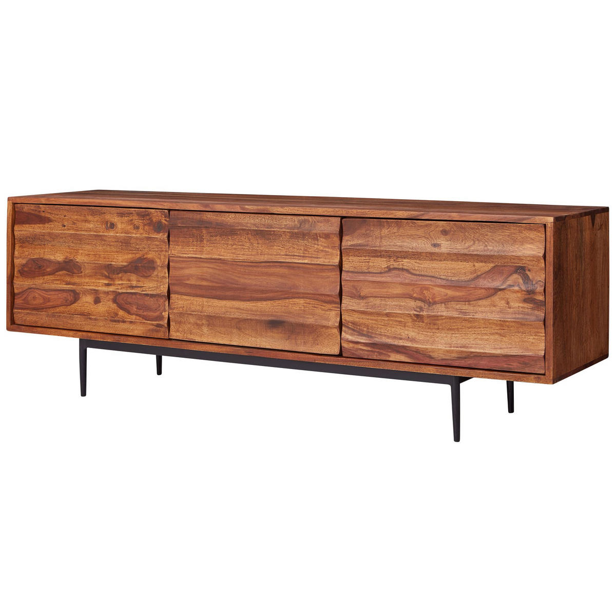 LOWBOARD Mango Massivholz Metall Industrial Stil für Fernseher bis 55 Zoll - Schwarz/Braun, Holz/Metall (147/50/38cm) - KADIMA DESIGN