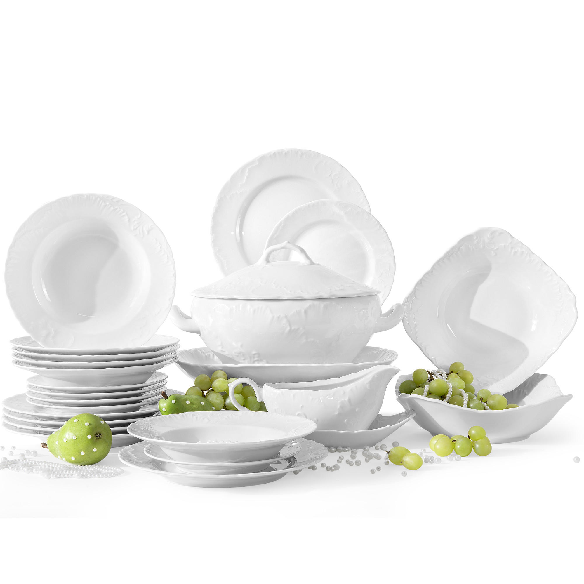 TAFELSERVICE Cmielow Rococo 25-tlg - Weiß, Keramik (25/2/25cm) - KONSIMO®