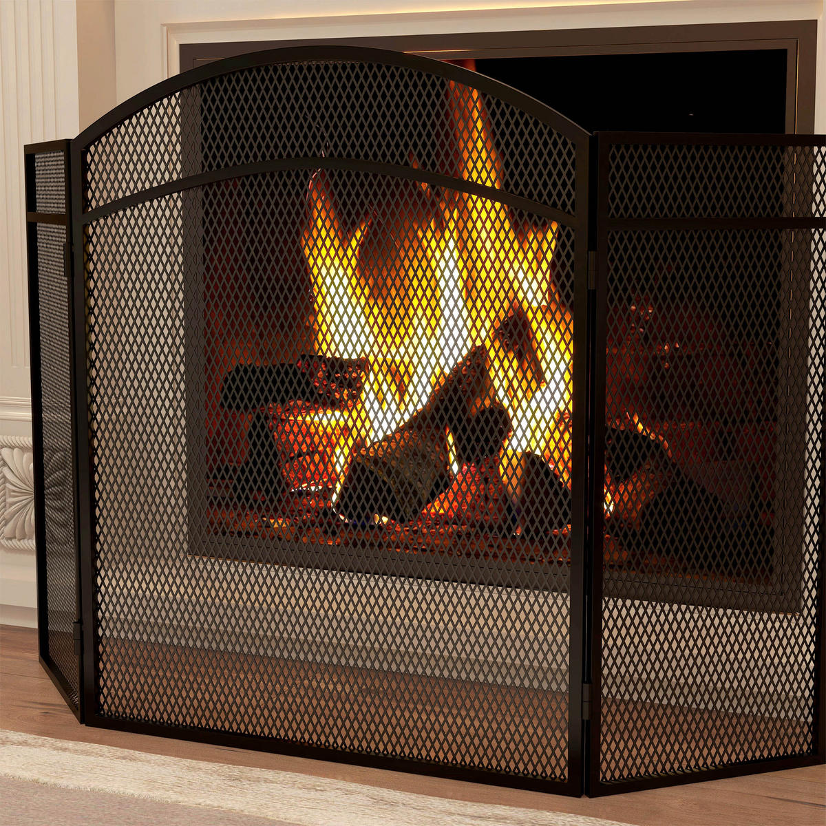 KAMINSCHUTZGITTER, Klappbares Kamingitter mit 3 Paneelen, 96 x 60 cm, Schwarz - Schwarz, Metall (1/60/96cm) - HOMCOM