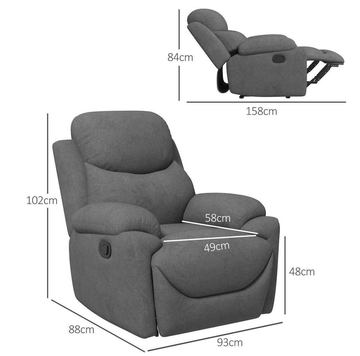 RELAXSESSEL Polyester mit Liegefunktion bis 150° 93/88/102 cm Grau - Grau, Textil (88/102/93cm) - Redom