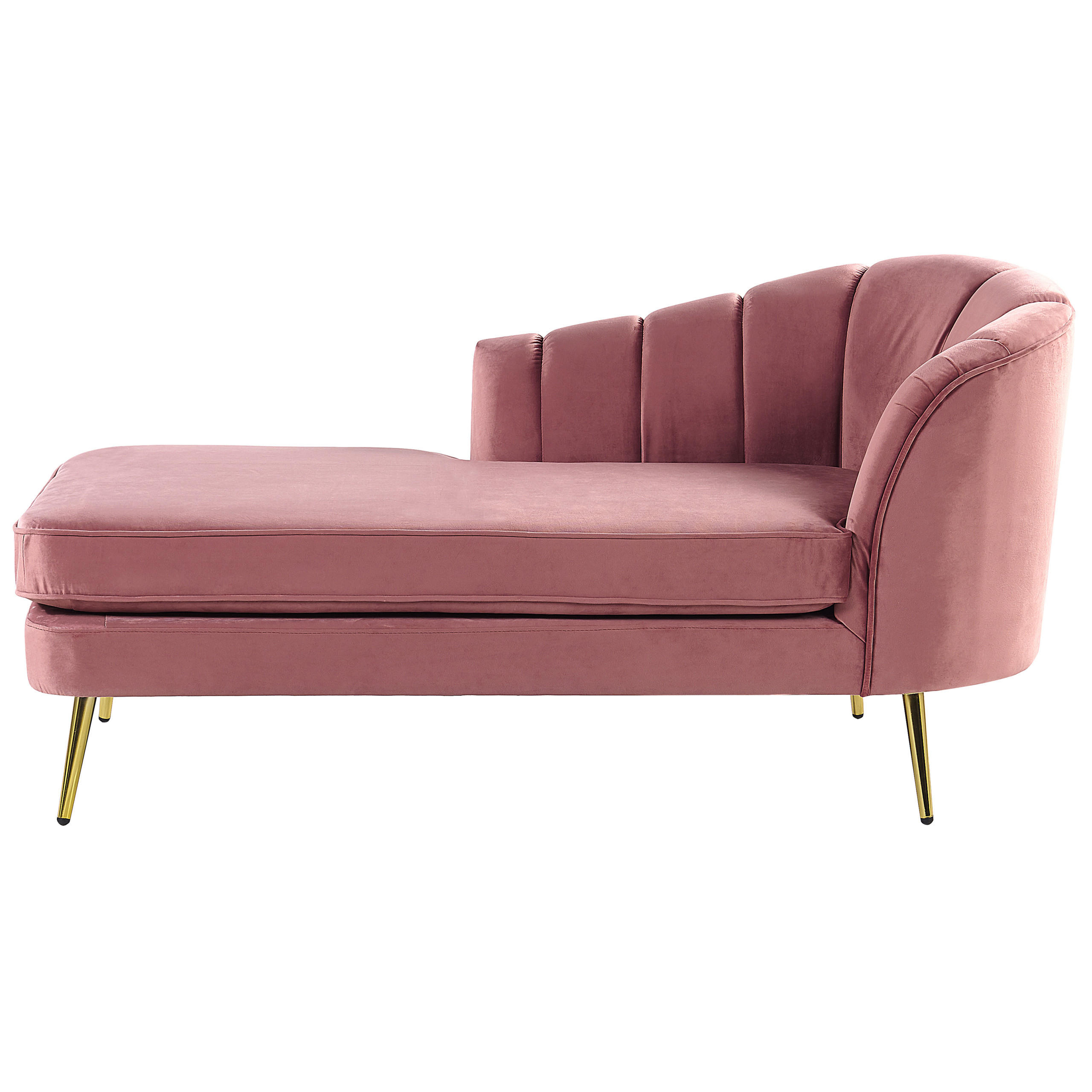 CHAISELONGUE Samtstoff rosa rechtsseitig Allier - Pink/Goldfarben, Textil (150/75/76cm) - Beliani
