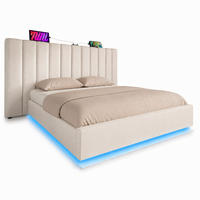 BETT mit Stauraum, LED und Ladefunktion 180x200 cm PU Weiß - Weiß, Metall (180/200cm) - Meubliv