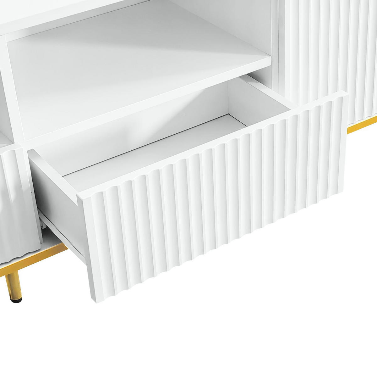 TV-ELEMENT mit 2 Schubladen 165 x 36 x 55 cm Weiß mit goldfarbenen Beinen - Weiß, Holzwerkstoff (36/55/165cm) - Beauniv