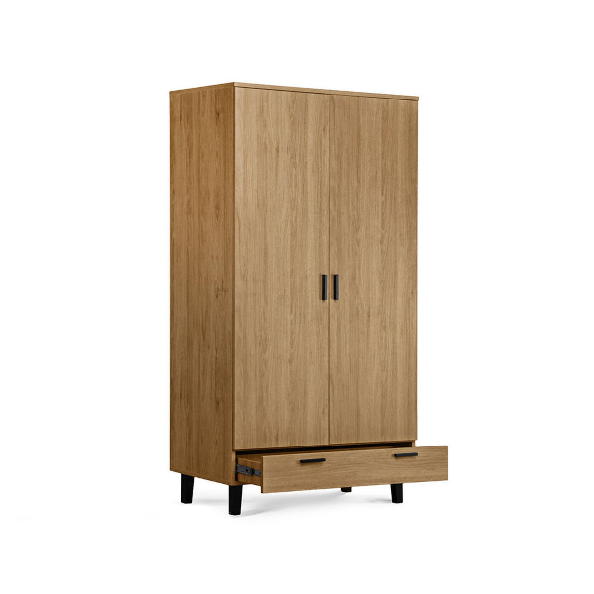 KLEIDERSCHRANK FRISK Skandinavischer Stil mit Schublade, braun - Schwarz/Braun, Eichenholz/Holzwerkstoff (100/195/58cm) - KONSIMO®