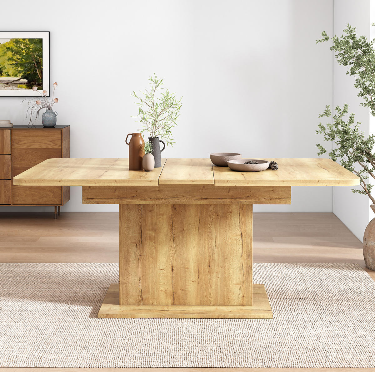 ESSTISCH aus Spanplatte und Metall 110/130x70x75 cm Natur ausziehbar mit Stauraum und platzsparendem Design - Naturfarben, Holzwerkstoff (130/70/75cm) - Modfu