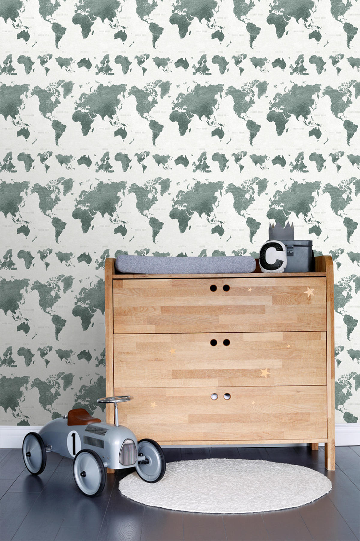 TAPETE vintage Weltkarten 53 cm x 10.05 m - Grün, Papier (53/1000cm) - ESTAhome