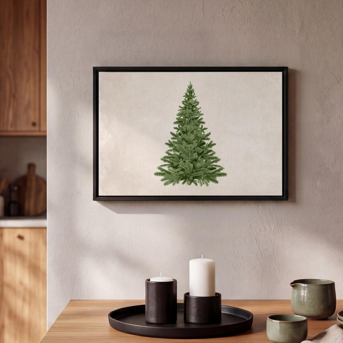 LEINWAND Bilder mit Rahmen - Weihnachtsbaum - Grün - Weihnachten - Feiertage - 30x20 - Olivgrün, Textil (30/20cm) - MuchoWow
