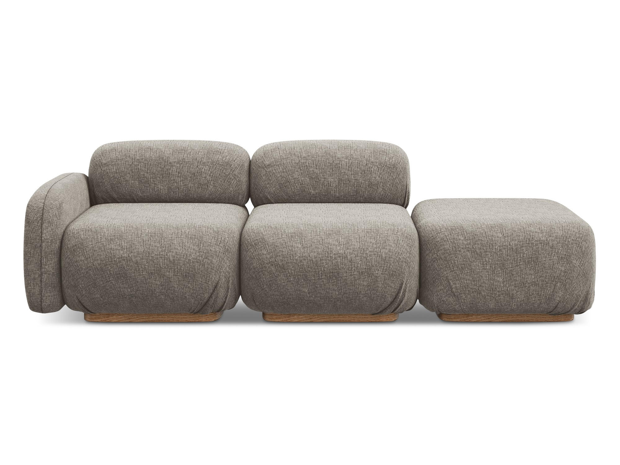3-SITZER SOFA Rechts Chenille Stoff Grau - Taupe/Braun, Holz/Textil (258/73/95cm) - Makamii