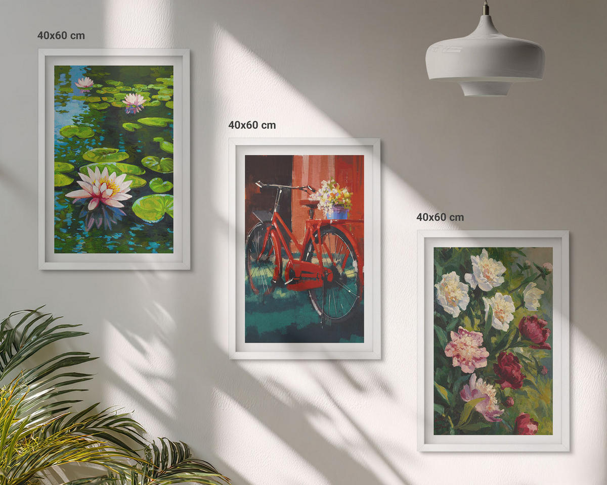 WANDBILDER 3er-Set - 40x60 cm Weißer Rahmen - Lilien im Garten, bunte Blumen - Weiß, Kunststoff (40/60cm) - ArtPrintCave