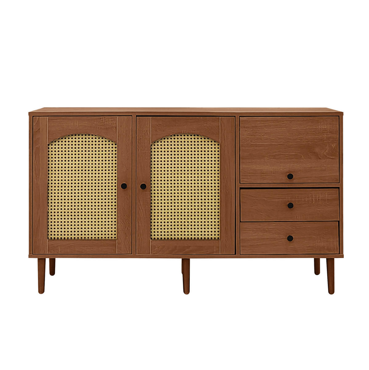 SIDEBOARD im Landhausstil 130 x 40 x 75,5 cm Holzoptik mit Rattantüren - Braun, Holzwerkstoff (130/75.5/40cm) - Meubliv