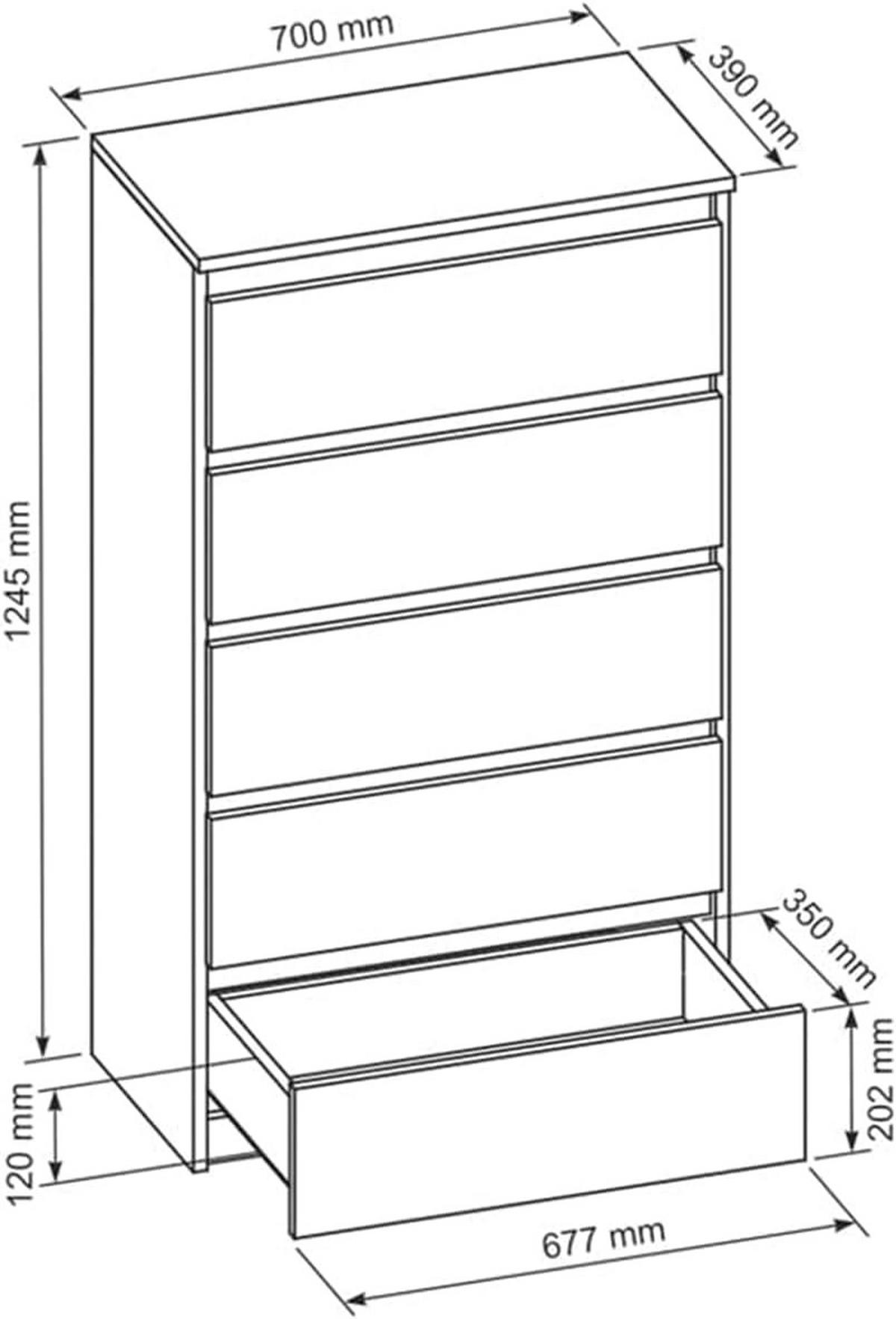 KOMMODE 70 Schwarz & Hochglanz 70x39x124, 5 cm - Schwarz Hochglanz, Holzwerkstoff (70/124.5/39cm) - Mobelsta