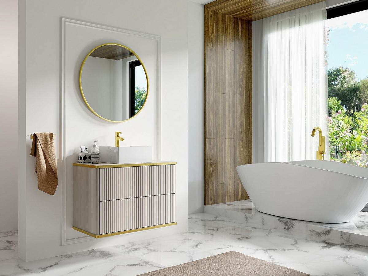 WASCHBECKENUNTERSCHRANK - 80cm x 47cm - MDF - beige - KELIZA - Beige, Holz (80/54/47cm) - Vente-Unique