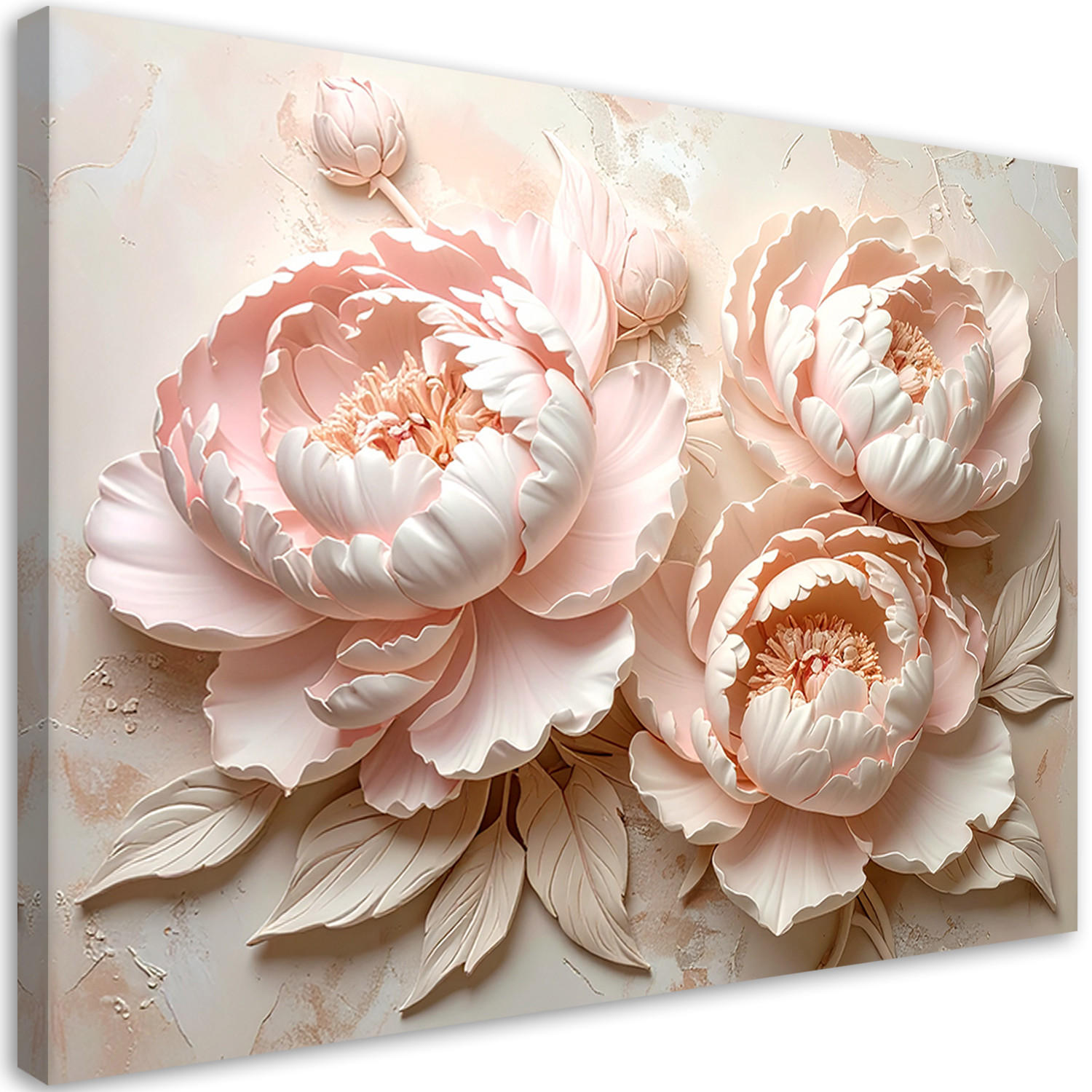 BILD auf Leinwand, Zarte rosa Pfingstrosen mit 3D-Effekt - Rosa, Textil (60/40cm) - Feeby