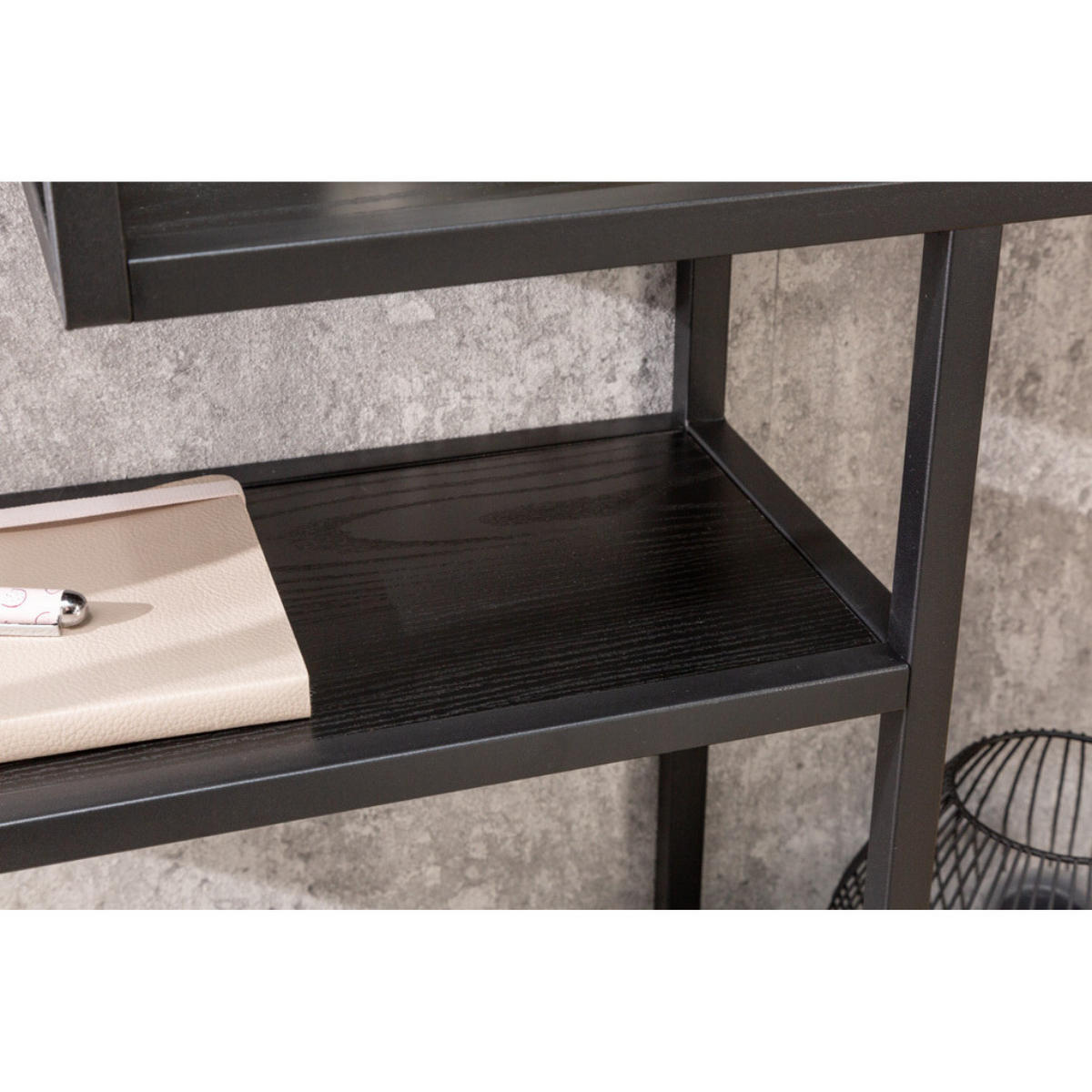 WANDREGAL SLIM LINE Esche Schwarz 91cm - Schwarz, Holz/Metall (75/91/20cm) - riess-ambiente